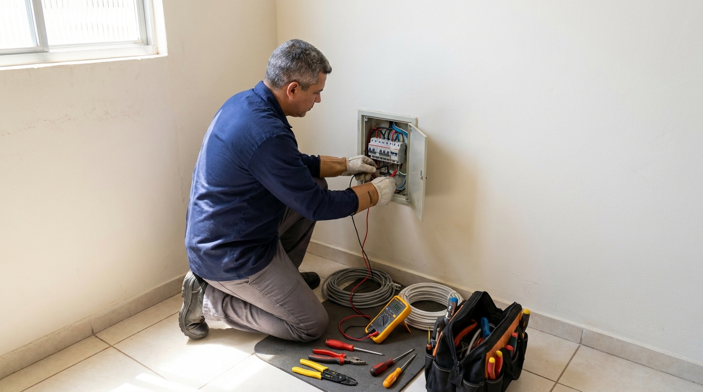 Eletricista realizando manutencao em Uberlândia‑MG